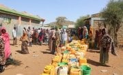 Hundreds of people waiting for a weekly water truck to arrive in Kersa Dula, Somali Region, Ethiopia. The people here get an average of 20 liters of water per person for one week, very far below the UN standards. Photo: Jennifer Nolan/ Concern Worldwide.