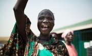 The lead mothers of Concern's nutrition programme in Bentiu's PoC sing and dance.Photo: Steve De Neef/Concern Worldwide.