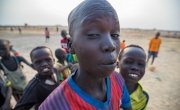 Kids goofing around in front of the camera while they take a small break from their soccer game in Bentiu's PoC. Photo: Steve De Neef / Concern Worldwide.