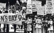 International Women's Day rally image in black and white