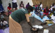 A cooking demonstration run by Concern in Pugnido Refugee Camp in Gambella, Ethiopia. Photo: Kieran McConville