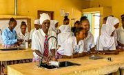 Bati with her classmates in the Science lab at Kalacha Nomadic Girls School. Kenya Photo: Jennifer Nolan