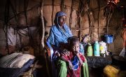 Bishara and baby Abshir and Nasir in an IDP settlement on the outskirts of Baidoa. Photo: Ed Ram/Concern Worldwide