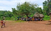 Community members gather at a vaccination clinic in Kafugumbah village, Karene district. Photo: Conor O'Donovan/Concern Worldwide.