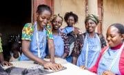 Kyakimwa (46) displaced due to armed attacks, attends tailoring training to strengthen her household’s economic recovery in Beni, North Kivu. Concern's national partner in the EAST programme, funded by FCDO. Photo: Concern Worldwide