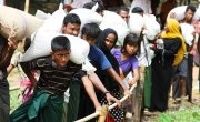 A long queue in front of Mainerghona food distribution center in Cox's Bazar Bangladesh