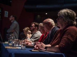 Adjudicators at the 2018 Concern Debates Final. Photo: Ruth Medjber / Concern Worldwide