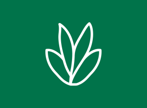 A simple white line illustration of three leaves against a green background. The icon represents agriculture, sustainable farming, crop growth, environmental stewardship, and support for livelihoods through farming and food production.