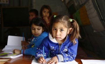 Farah* attends a non-formal education programme in an informal settlement that focuses on early childhood education in Akkar, north Lebanon. Photo: Chantale Fahmi/Concern Worldwide.