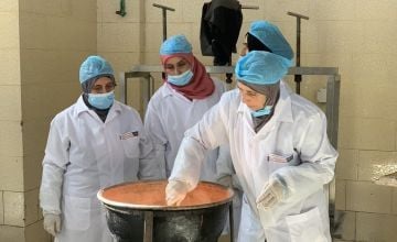 Syrian women receive training in cheese-making at a dairy co-op in Northern Lebanon. Photo: Jason Kennedy / Concern Worldwide. 