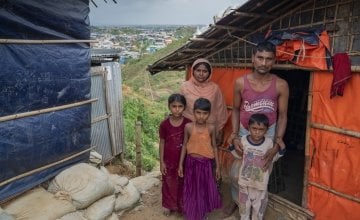 Rohingya refugees, Mohamed Zakir* and his family at home in Cox's Bazar refugee camp. Photo: Abir Abdullah/ Concern Worldwide