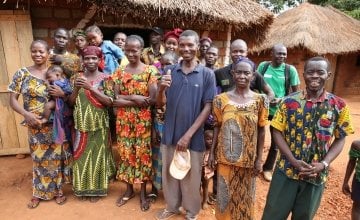Farmers at their communal food store near the village of Kolongo. Photo: Kieran McConville / Concern Worldwide