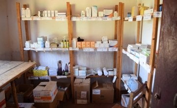 Concern-supported Gbadengue Health Facility has a well-stocked pharmacy. Photographer: Darren Vaughan/Concern Worldwide