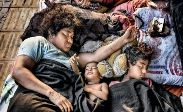A homeless family sleeping during lockdown for Covid-19 pandemic, Bangladesh. Photo: Mohammad Rakibul Hasan 