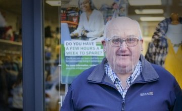 Volunteer Rodney Maxwell pictured outside one of our shops. Photo: Darren Vaughan