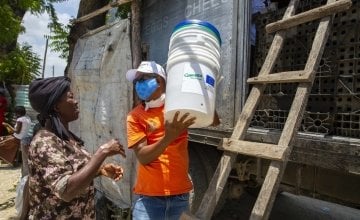 A distribution of hygiene material to help prevent the spread of COVID in Haiti