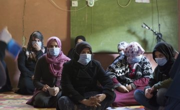 A group of Syrian refugee women attend a hygiene promotion session at an informal tented settlement in Akkar, Lebanon. Photo: Dalia Khamissy/Concern Worldwide