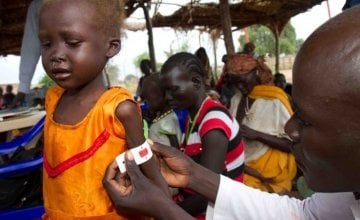 A malnourished child being treated at a primary care centre in South Sudan. 