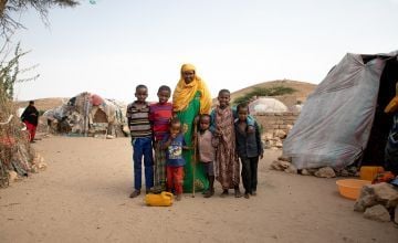 Grandmother Saakin Yuuglun has been living in an IDP camp in Somalia for the last 7 years. She is pictured here with her grandchildren. Photo: Gavin Douglas
