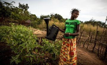 29-year-old Irene is pictured tending to a community garden in the town of Pension, Manono Territory. Photo: Hugh Kinsella Cunningham