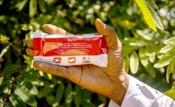 A life-saving sachet of therapeutic food – the nutritious, ready-to-eat peanut paste that helped saved Emmanuel’s life. Photo: Hugh Kinsella Cunningham / Concern Worldwide