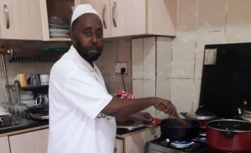 Ibrahim Abdi Aden in the kitchen.