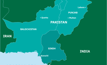 Image of map showing Pakistan, including Sindh region.