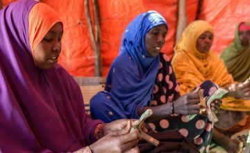 Fowzia Hassan (pictured on the left in purple) is part of a community organisation. Her and other women in the village joined this committee. It was established in 2018. The women learned how to survive hardships such as drought. They have weekly meetings to discuss issues raised by members and discuss how to work and develop these issues. (Photo: Mustafa Saeed)
