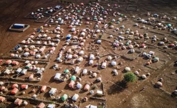 A huge displacement camp near Baidoa, Somalia for people who've had to move because of severe drought.