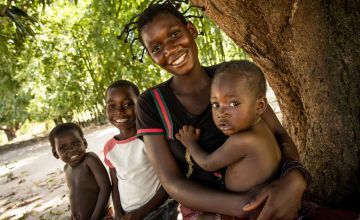 Therese Monga pictured with her children in the DRC. Photo: Hugh Kinsella Cunningham/Concern Worldwide