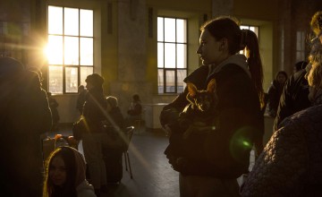 People queue for a train in Kharkiv's main train station. Photo: Ed Ram/Concern Worldwide