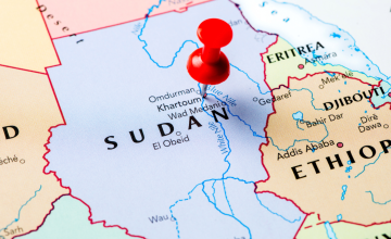Image of map of Sudan and bordering countries.