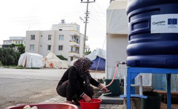 Şakire, who lives with her husband and five children, uses WASH facilities provided by Concern Worldwide