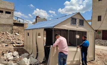 A resistant shelter that arrives with all parts in a flatpack and is easy to assemble for immediate safety and dignity in emergency response. Photo: Concern Worldwide