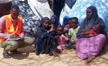 Khuresha is a divorced mother of nine children, living in Mareeg IDP Camp in Kahda District, Mogadishu. Khuresha was displaced from Lower Shabelle region in September 2022 due to the severe drought and ongoing conflict in the area. Photo: Concern Worldwide