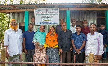 Flood committee in Daunbni, Rangpur, who have worked on reconstructing embankments for flood resilience. Photo: Gavin Douglas