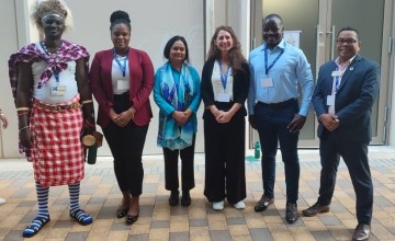 Concern’s delegation at COP28: Charles Ekalale, Senior Livelihoods Officer, Concern Kenya, Maranatha Dinat, Technical Programme Coordinator, Concern Haiti, Afsari Begum, Programme Manager, Concern Bangladesh, Michelle O’Dea, Desk Officer for Malawi and South Sudan, Jackson Mekenye, Livelihoods Coordinator, Concern Kenya and Jyotiraj Patra, Programme Director, Concern Bangladesh.