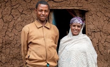 Sisay Asmaru Belay (38) and his wife Yirgedu Derege (30) at their home in Beyeda, Amhara. Photo: Eugene Ikua/Concern Worldwide