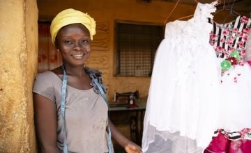 Hawa Sesay, a participant in the Concern-run EAGER programme in Freetown, Sierra Leone, which was designed to support out-of-school girls. She now has her own tailoring business. (Photo: Kieran McConville/Concern Worldwide)