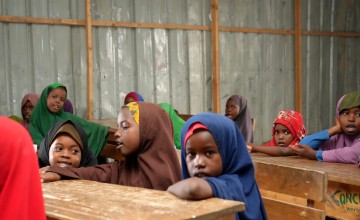 Students attending lessons at school in Jalaqsan, Kaxda district