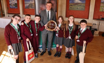 The winning team Bunscoil Mhic Reachtain with MLA Justin McNulty.