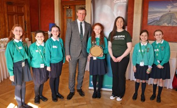 MLA Justin McNulty, with St Malachy’s debating team.