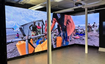 The seven-metre-wide video wall inside the Belfast Exposed gallery