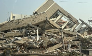 A building is destroyed in the Mandalay.