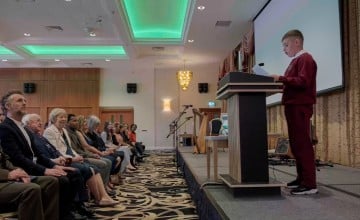 In his speech, pupil Fíonn McAfee paid tribute to President Higgins