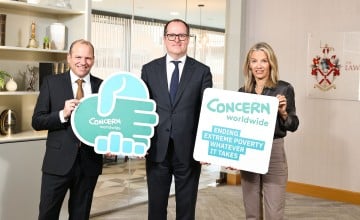 Colin Mitchell, President of the Law Society, Donal Lunny KC, Chair of the Bar of NI and Jackie Trainor, NI Director of Concern Worldwide (UK). Photo: Justin Kernoghan