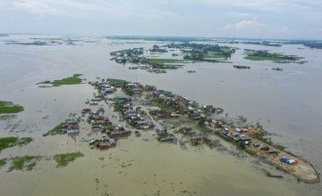 Prolonged heavy rainfall and the surge of water from upstream led to a rise in the Brahmaputra River, triggering the floods in July 2024. Photo: Saikat Mojumder/Concern Worldwide.