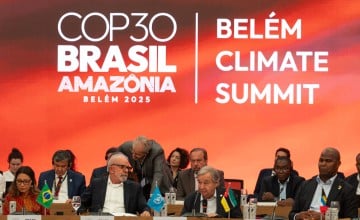 Brazilian President Luiz Inácio Lula da Silva and UN Secretary-General António Guterres during Thematic Session 3: Ten Years on from the Paris Agreement at the Belém Climate Summit.