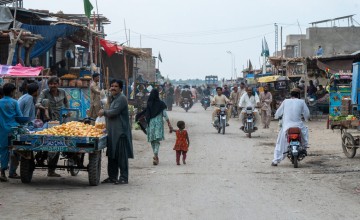 The village bazaar in Shaheed Benazirabad under extreme heat conditions