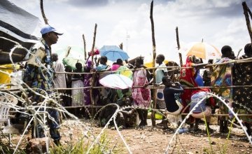 Internally displaced people queuing at a Protection of Civilian camp near Juba, South Sudan. Photo: Crystal Wells / Concern Worldwide. 